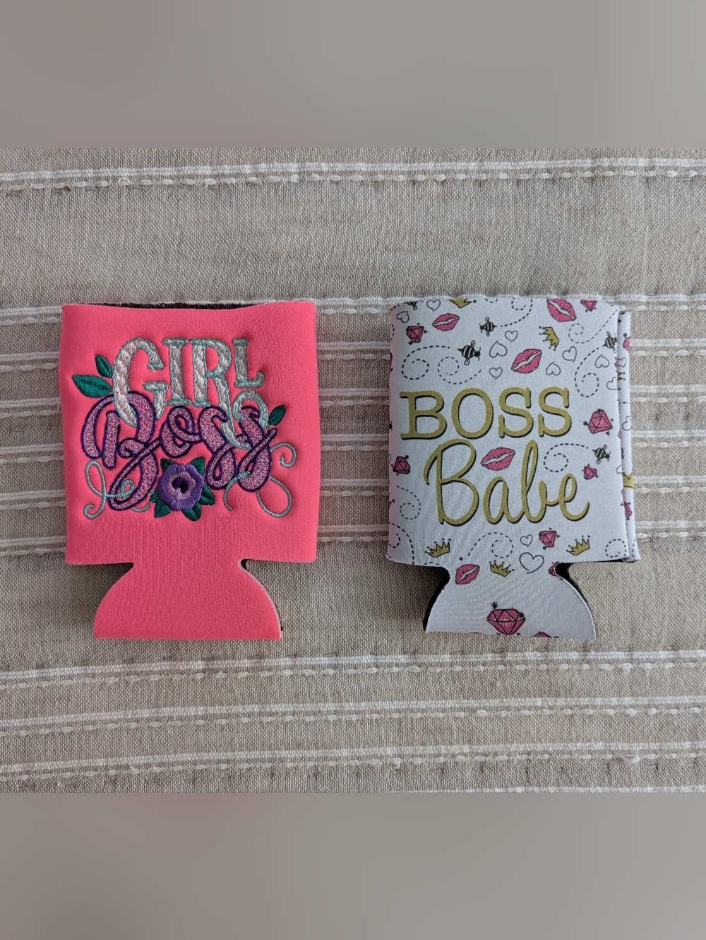Girl Boss & Boss Babe Koozie Set - Pink and White